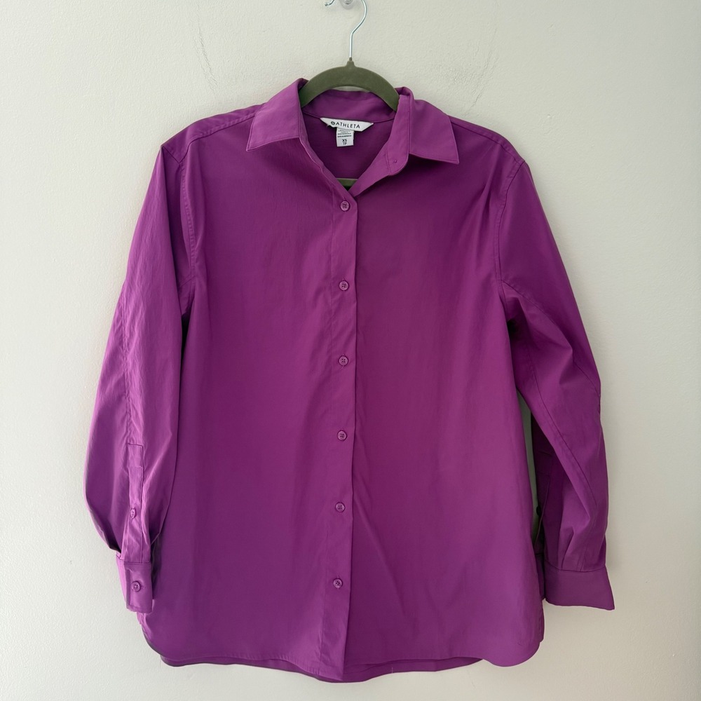 Athleta women's Oversized Poplin Button Down Shirt Purple XS‎
